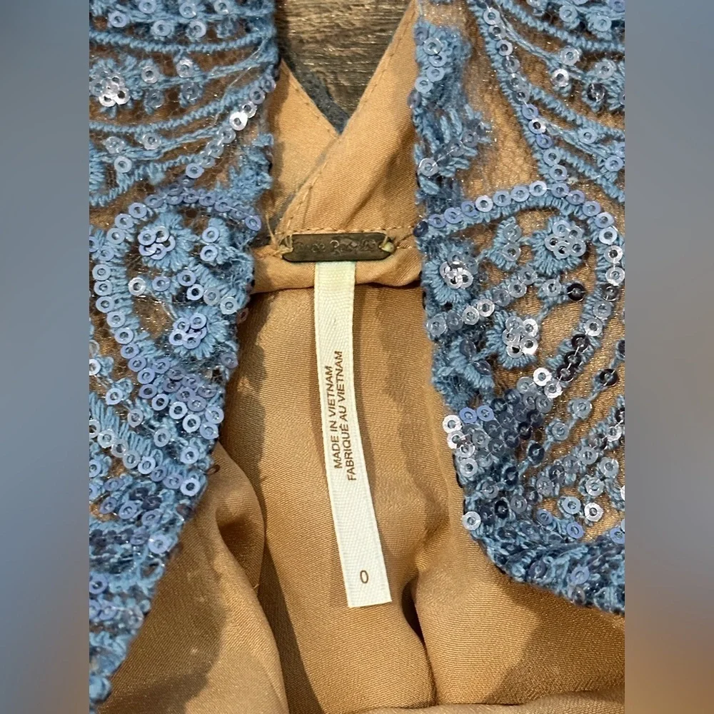 NWOT Free People Night Shimmer Mini Blue Sequin Cocktail Dress Size 0 - Picture 6 of 12